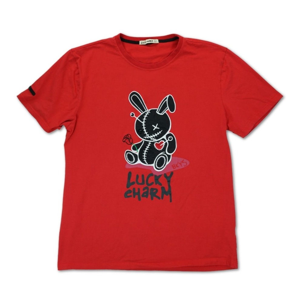 BKYS Black Keys Lucky Charm Embroidered Black Voodoo Bunny Red T-Shirt Men XL‎